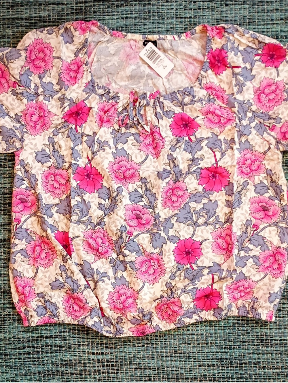 Torrid Floral Short Sleeve Peasant Blouse - Pink & Lavender
